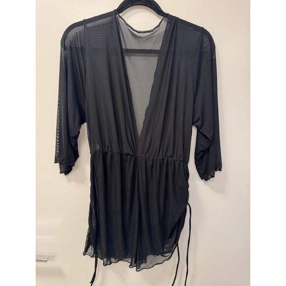 Black Unbranded Sheer Mesh XL Romper Beach Swim Festival Concert Cover Up Ruched - Picture 2 of 7